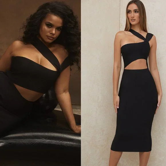 HOUSE OF CB 'Aina' Black Cut Out Bandage Midi Dress NWOT - Picture 3 of 9